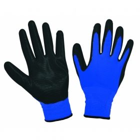 Ръкавици синьо текстурирано трико / черен нитрил